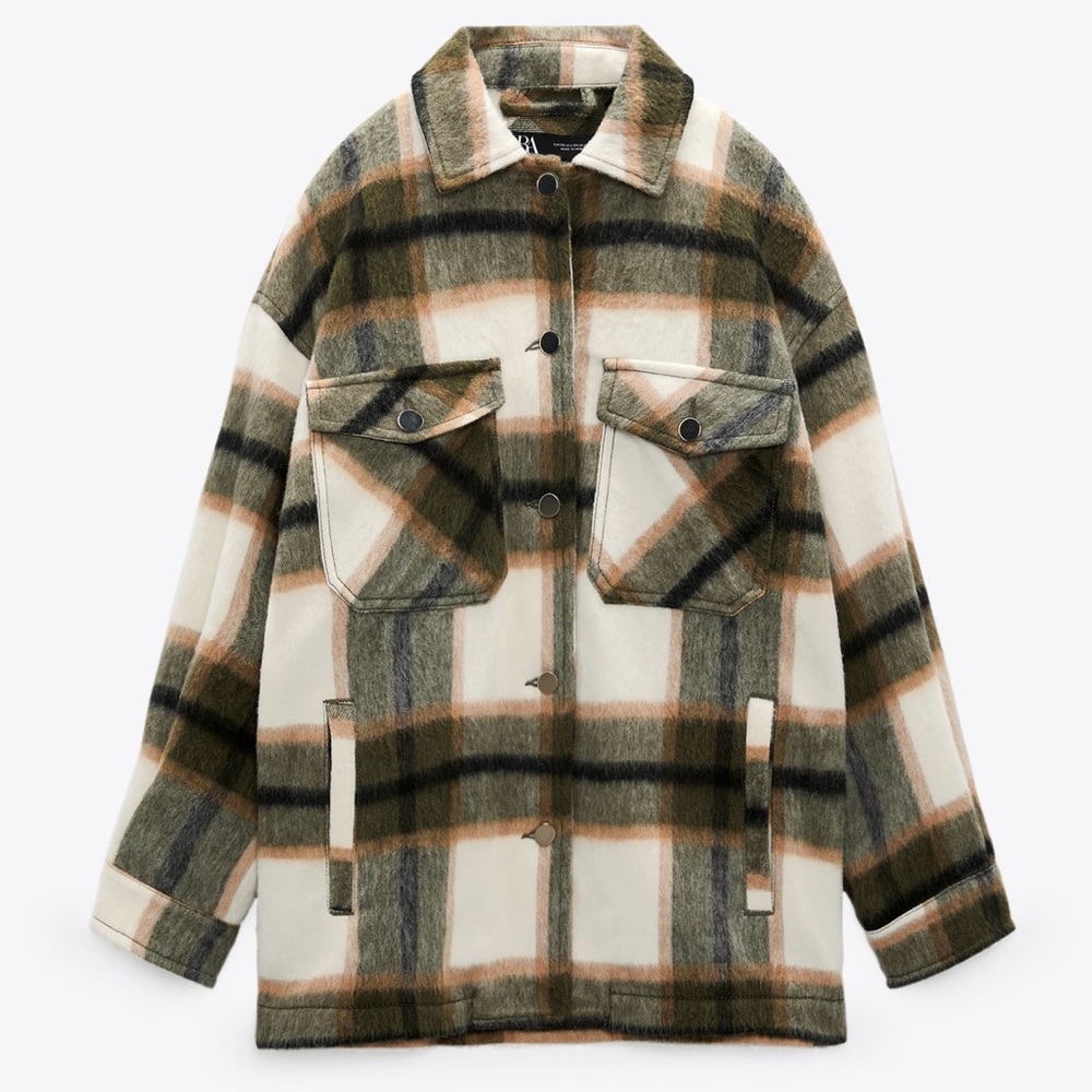 Zara Plaid Wool Overshirt Over Sized Button Down Shacket Jacket XXL - Picture 4 of 7